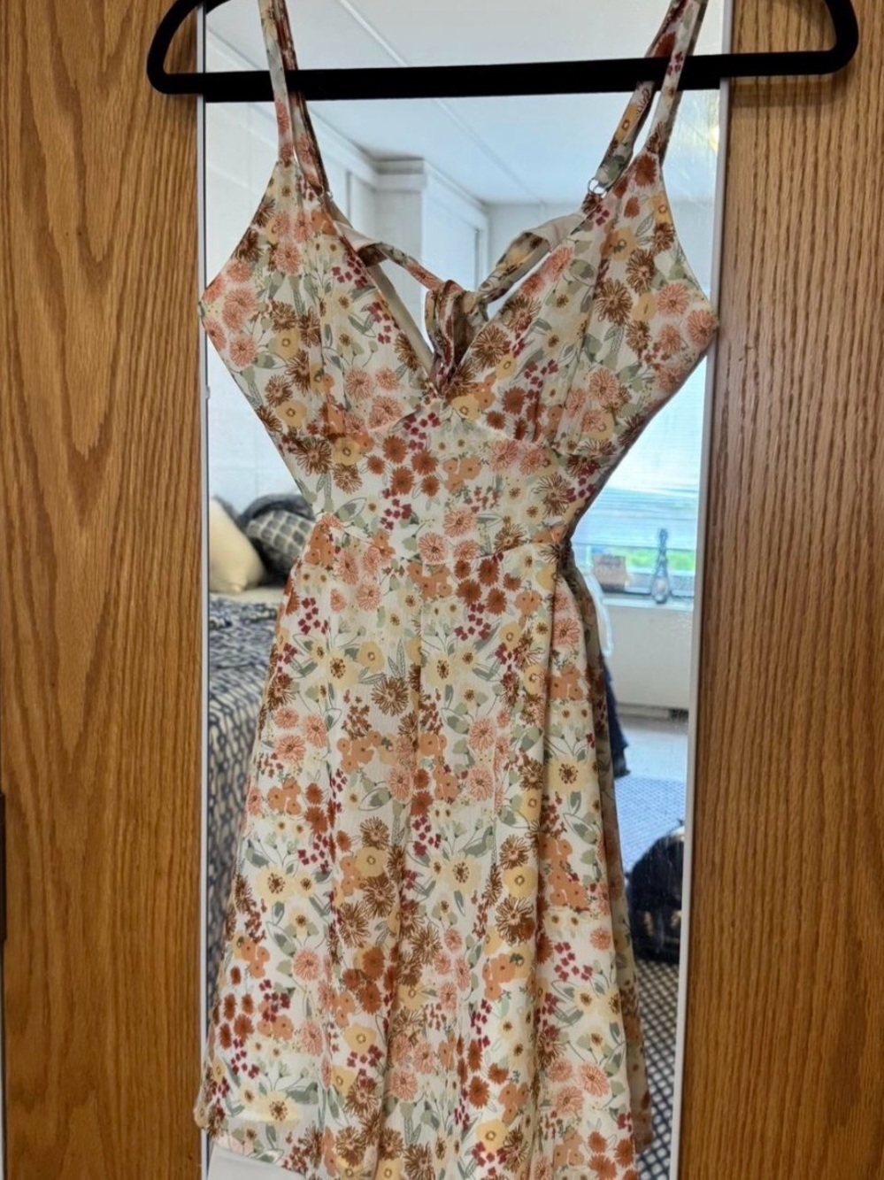 Floral Tie-Front Mini Dress in Cream and Dusty Rose